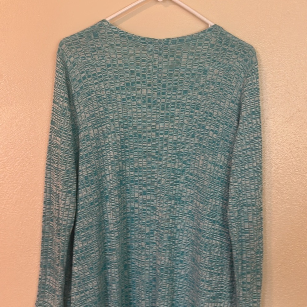 Lularoe Longline Cardigan Size Medium Heathered Teal Knit Front Pockets Cozy - Picture 5 of 10